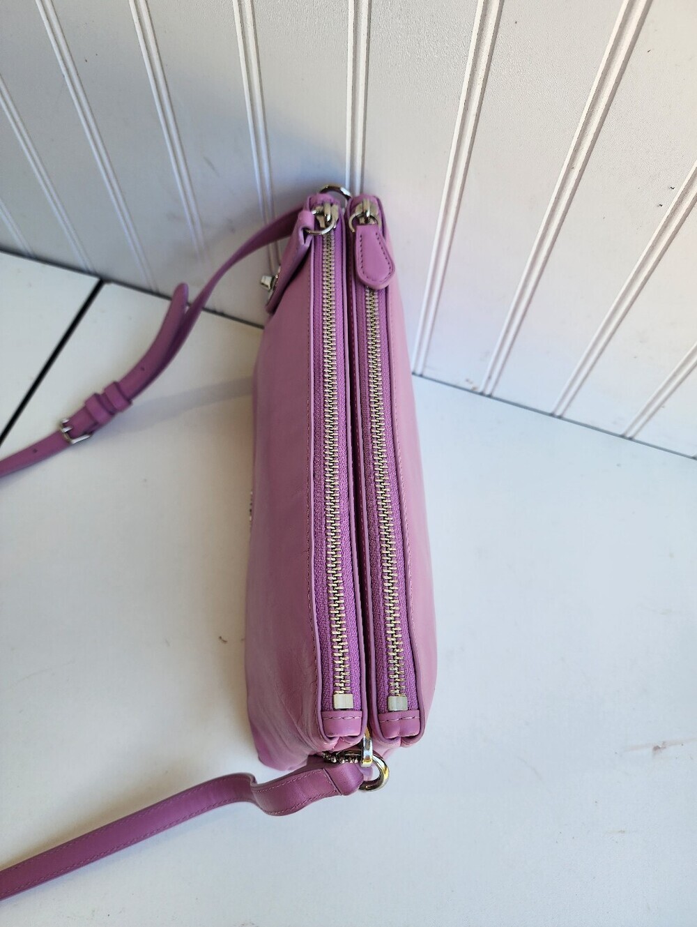 Coach Crosby Crossbody Bag Double Zip Pink Calf Leather 10"x6" - Picture 7 of 16